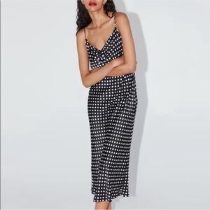Zara satin black and white poka dot dress